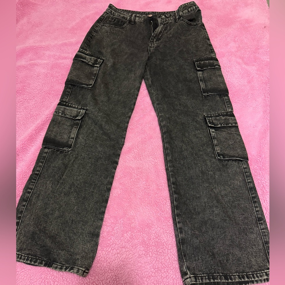 Women's Black Cargo Flare Jeans
